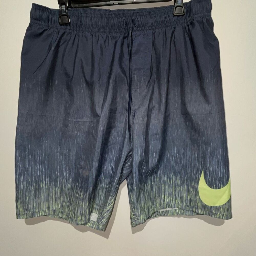 Nike Men's Black Green Gradient Mesh Drawstring Swoosh‎ Athletic Swim Trunks XL